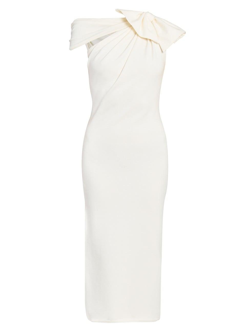 Womens Asymmetric Bow Knit Midi-Dress Product Image