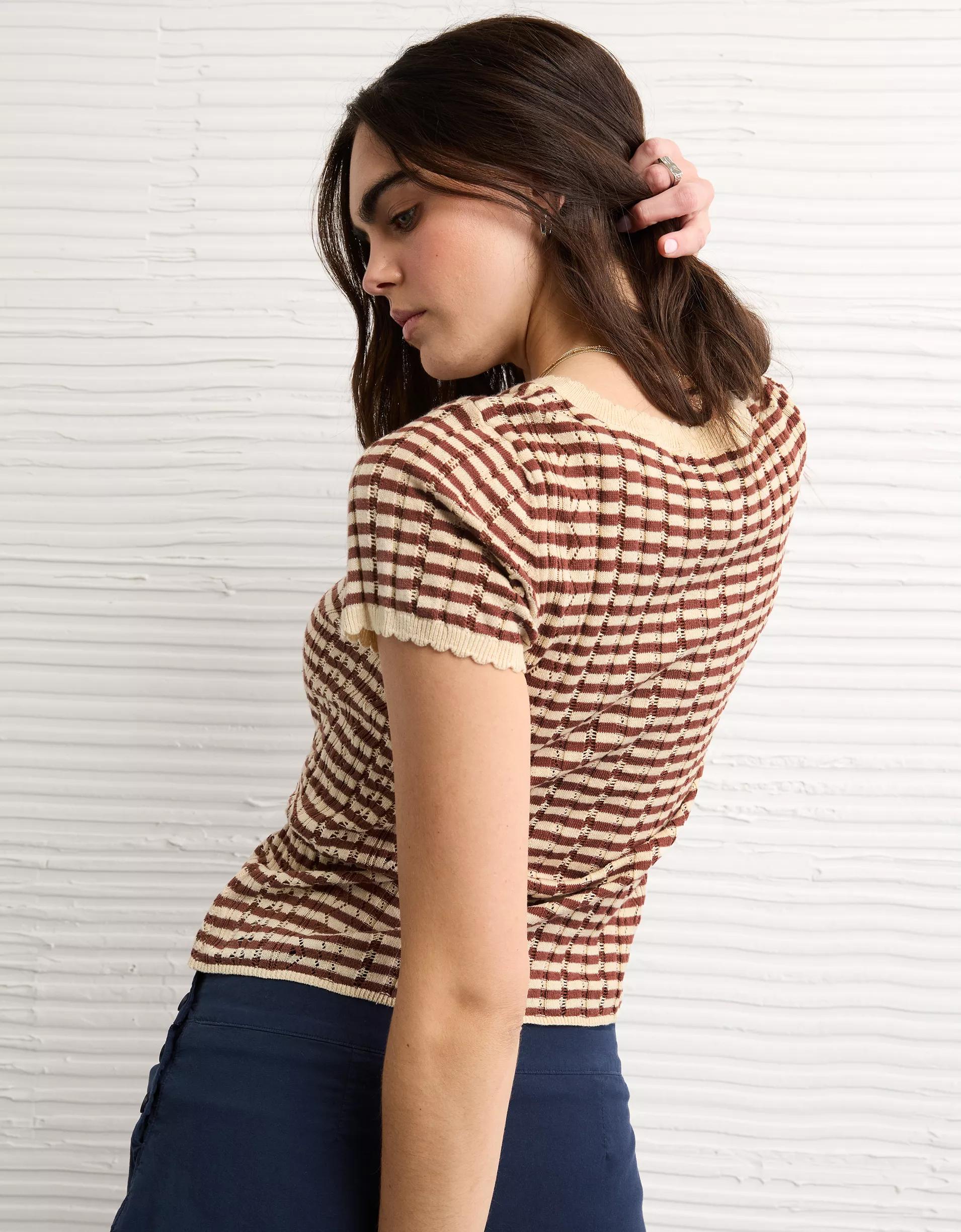 AE Henley Pointelle Sweater T-Shirt Product Image