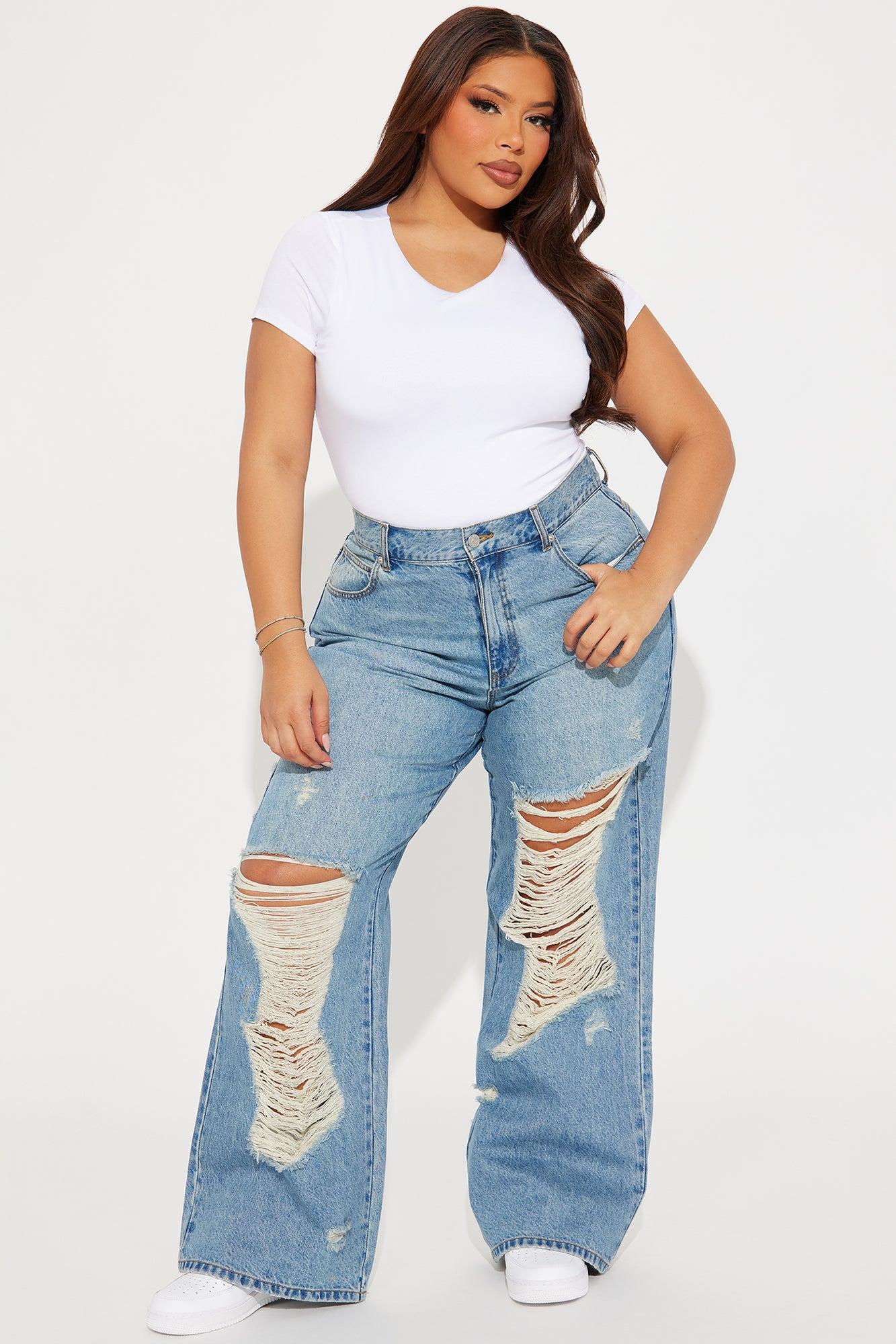 Melany Ripped Wide Leg Jeans - Medium Wash Product Image