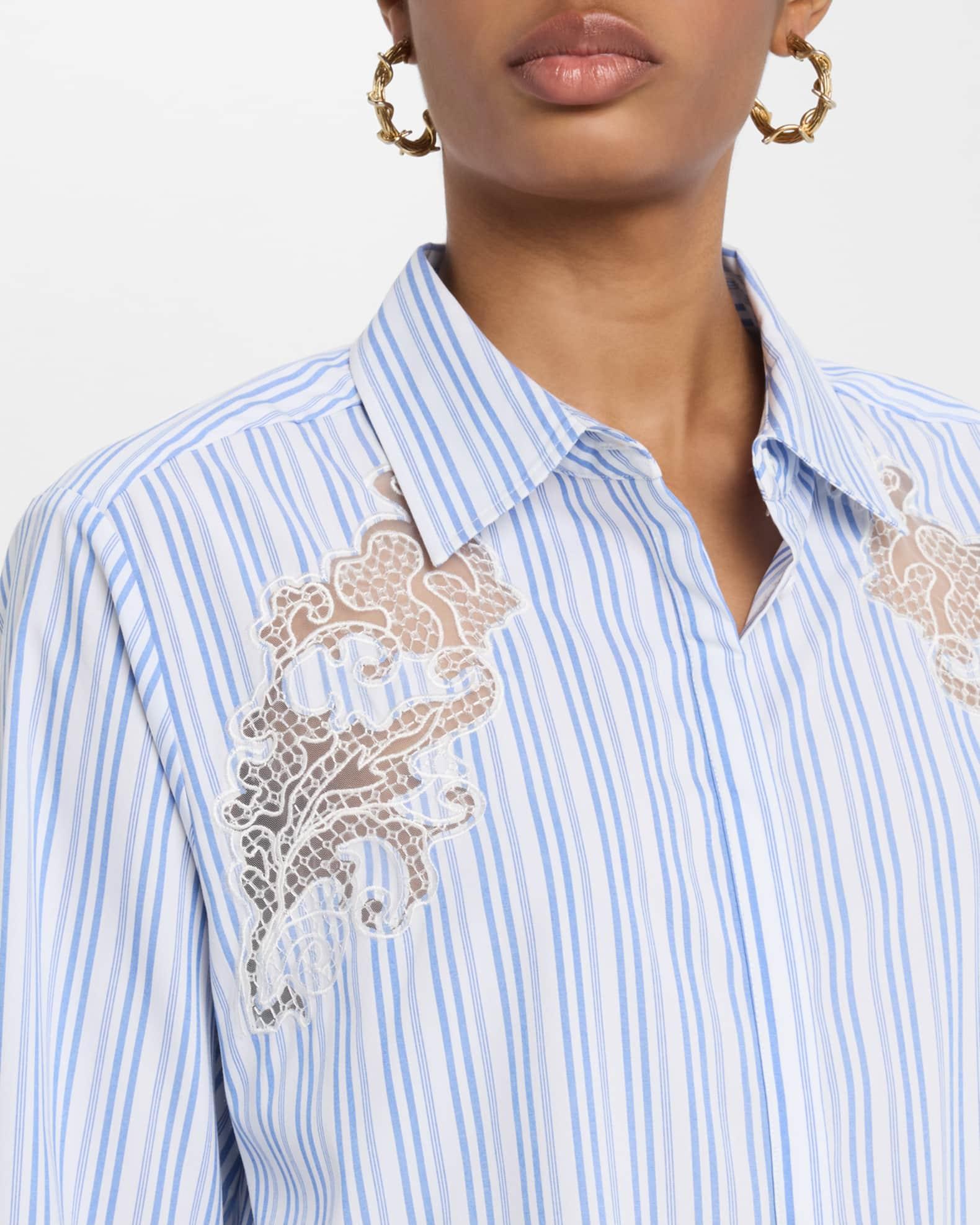 Gia Striped Embroidered Button-Front Shirt Product Image