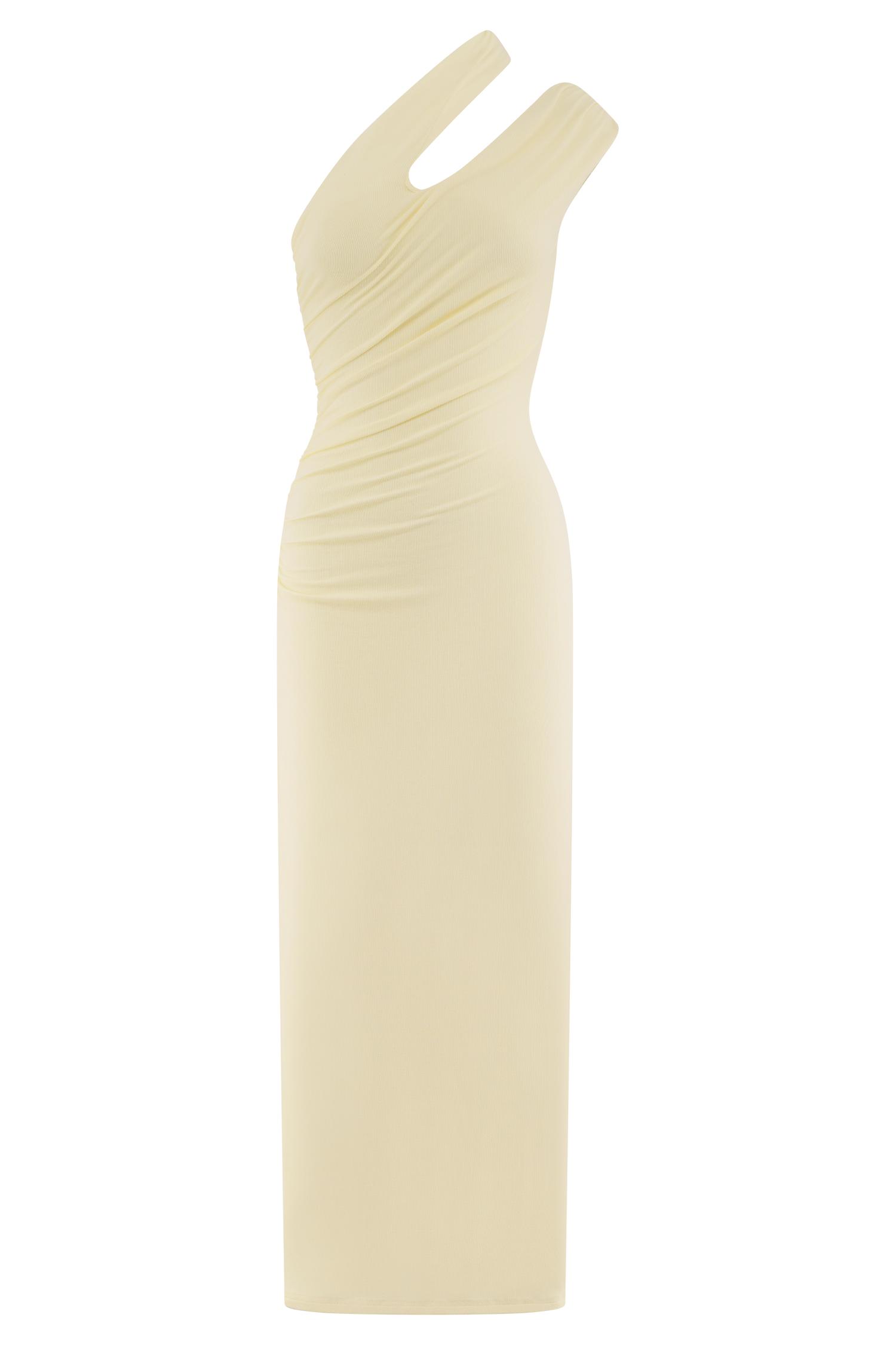 Anastasia One Shoulder Modal Midi Dress - Pale Lemon Product Image