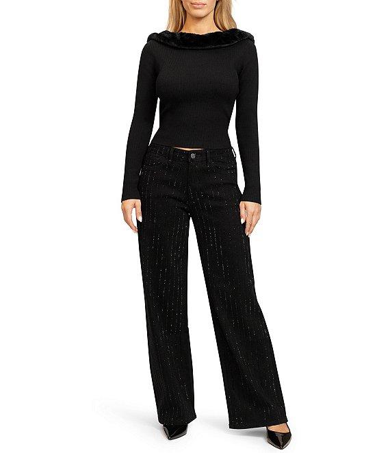 Stevie by Steve Madden Long Sleeve Faux Fur Low Back Sweater Product Image