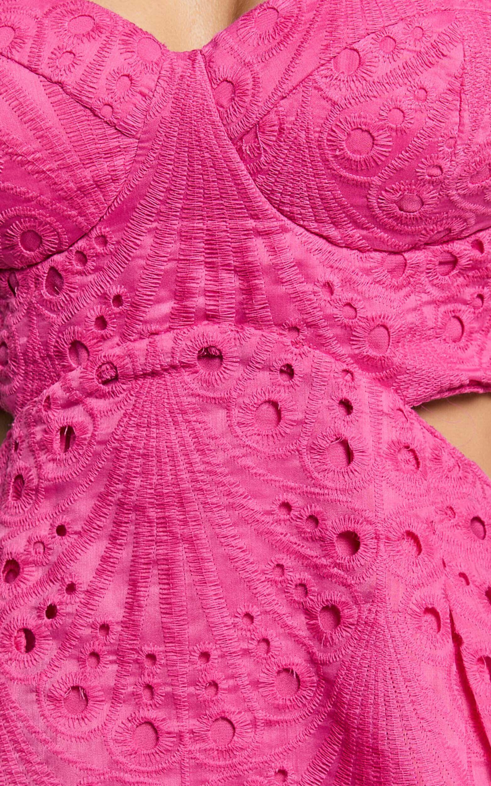 Layne Mini Dress - Strappy Cut Out Embroidered Dress in Pink Product Image