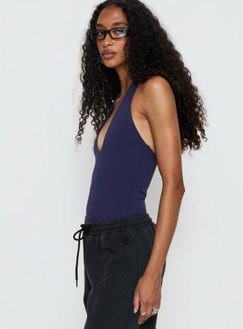 Someone New Halter Bodysuit Navy Product Image