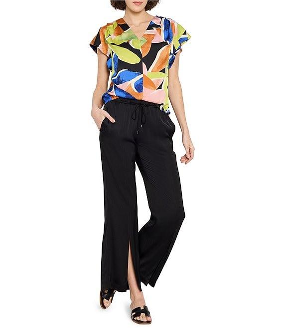 NIC + ZOE Mega Blooms Print V-Neck Flutter Sleeve Top Product Image
