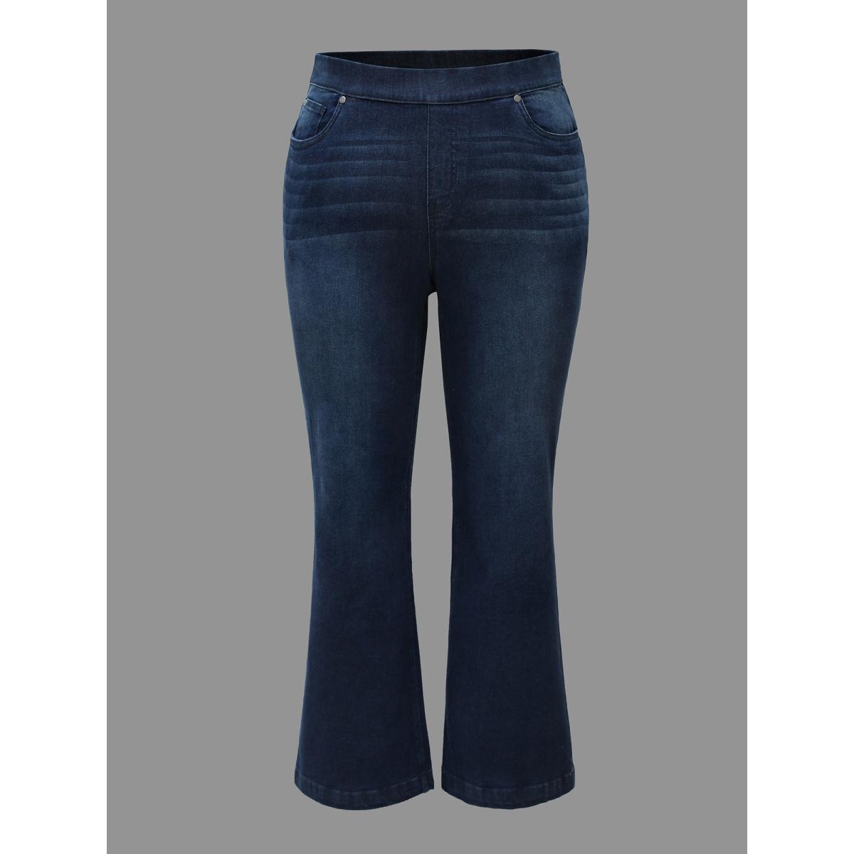 Plus Size Elastic Waist Pocket Bootcut Jeans Women Denimindigo Casual Medium stretch Slanted pocket Jeans BloomChic 22/3X Product Image