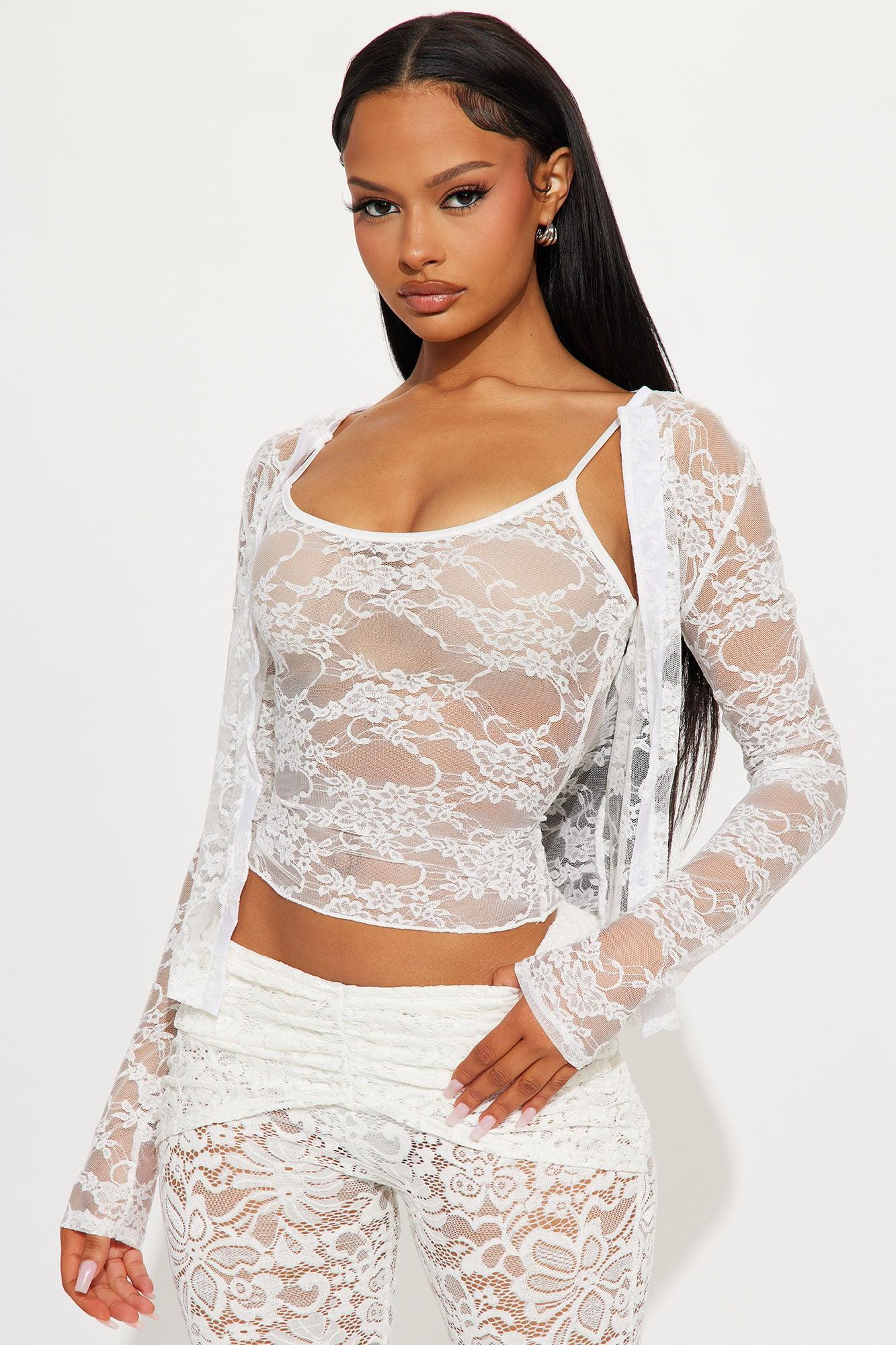 Elara Cami And Cardigan 2 Piece Lace Set - White Product Image