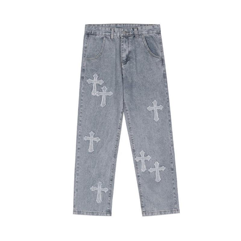 Men's Stylish Cross Cross Patch Street Jeans Product Image