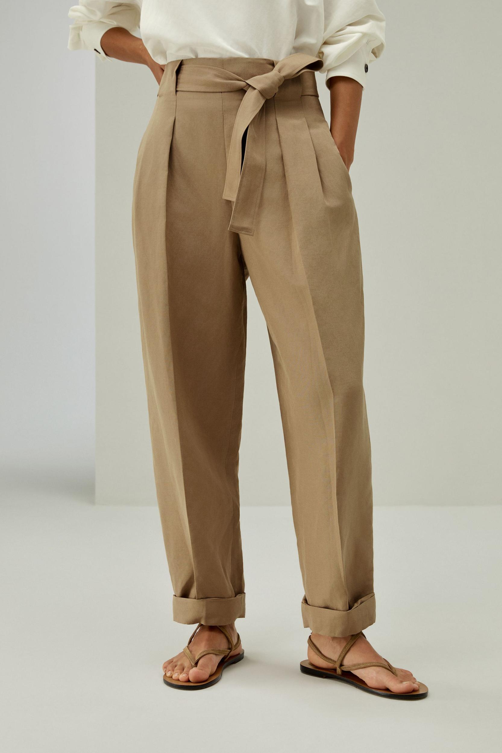 Breathable Silk-Linen Blend Tapered Pants Product Image