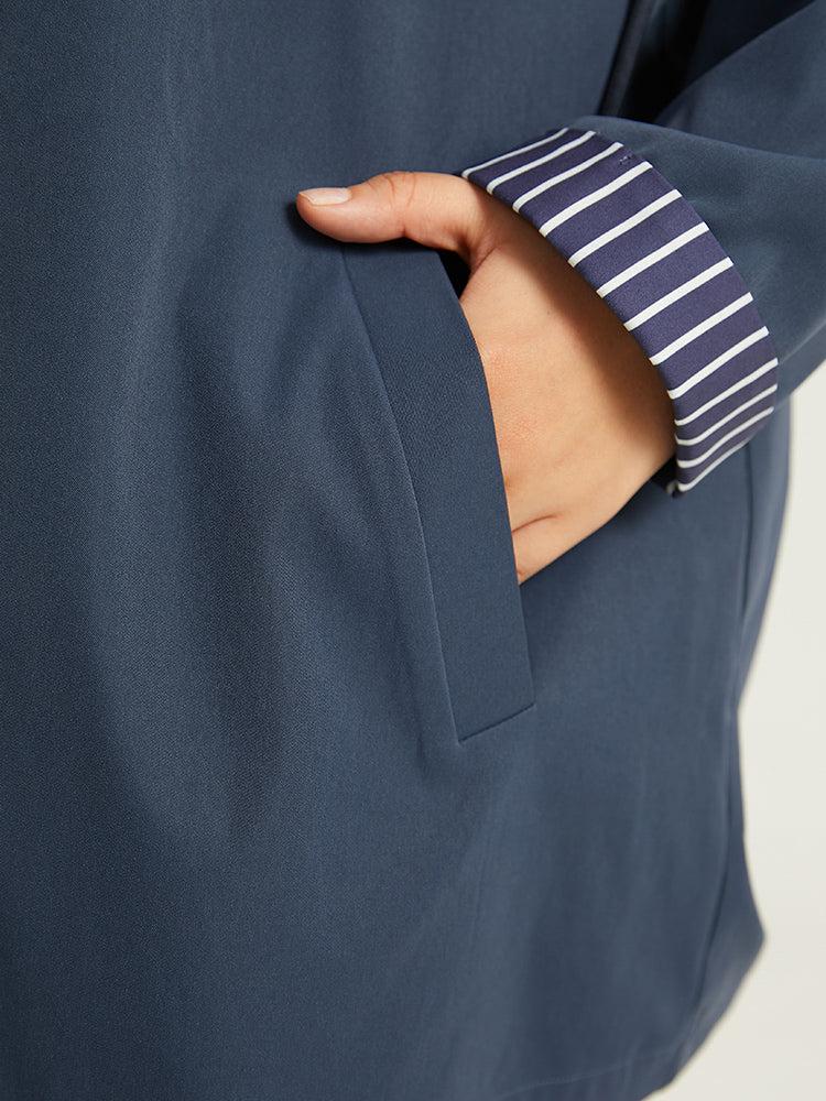 Striped Patchwork Zipper Pocket Drawstring Coat Female Product Image