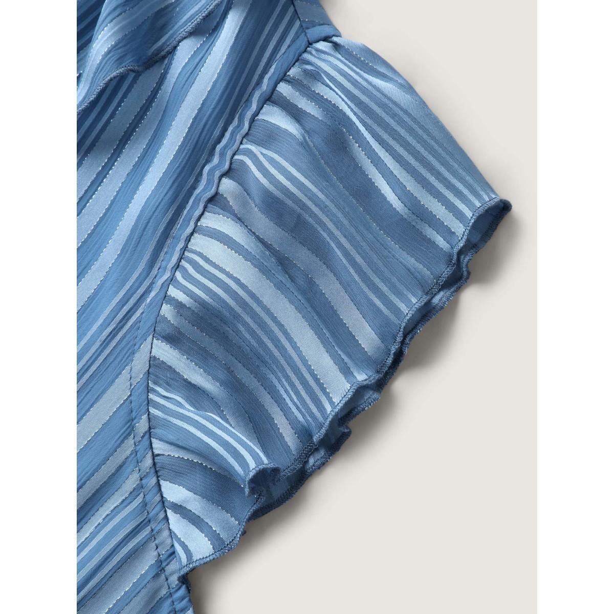 Plus Size Textured Stripe Ruffled Neck Midi Dress Stone Women V-neck Cap Sleeve Curvy BloomChic 10/M Product Image