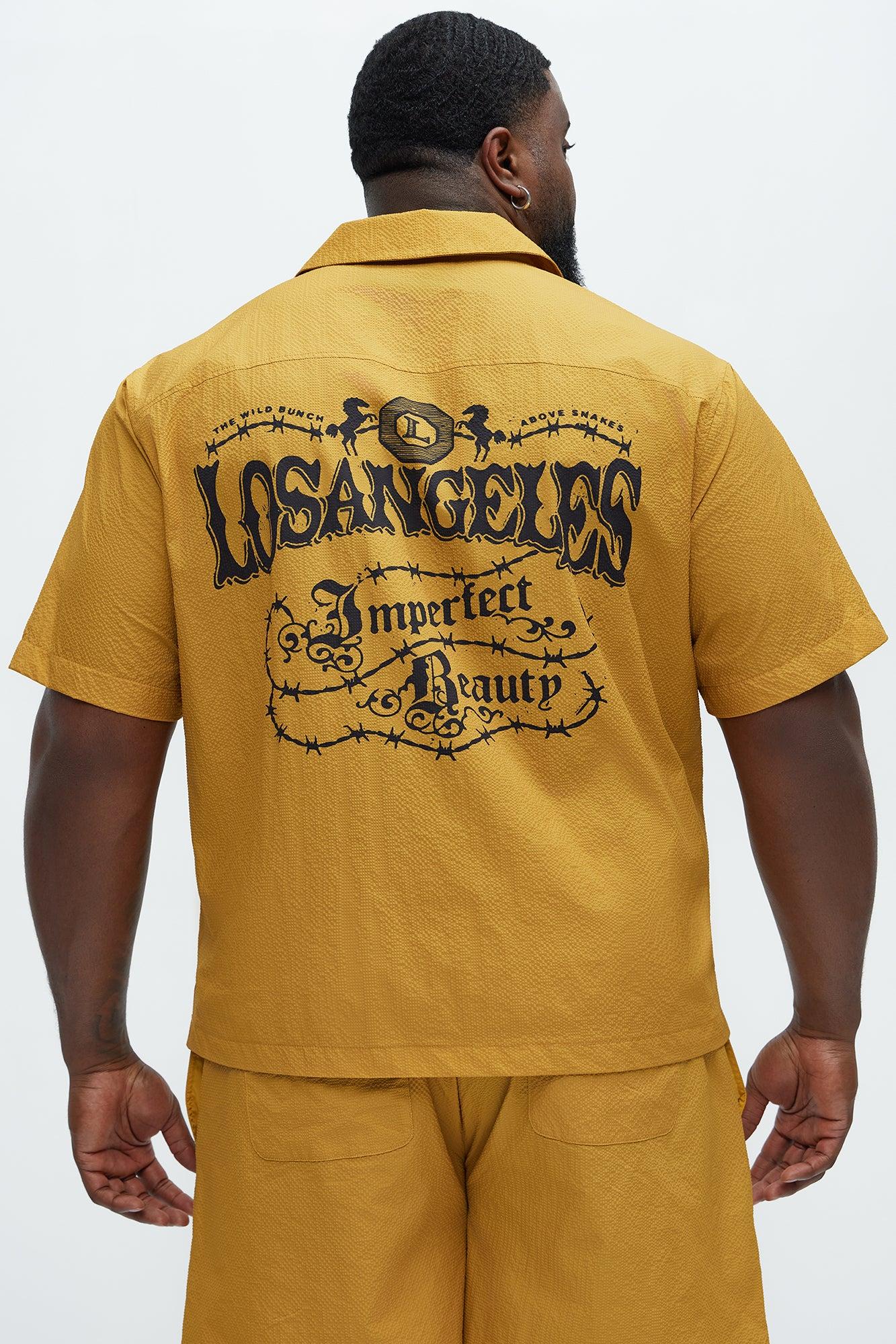 Waffle Crinkled Cuban Collar Shirt - Yellow Product Image