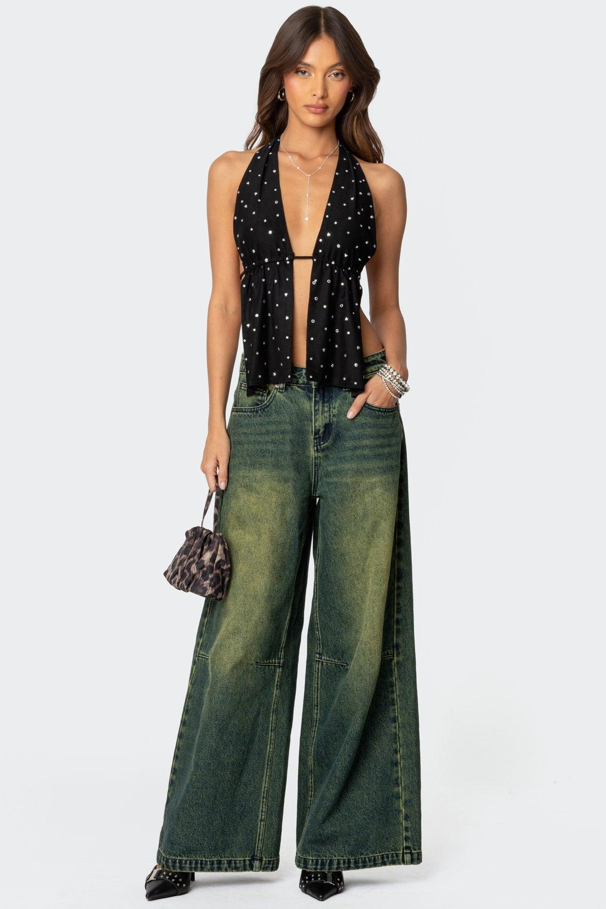 Studded Open Back Halter Top Product Image