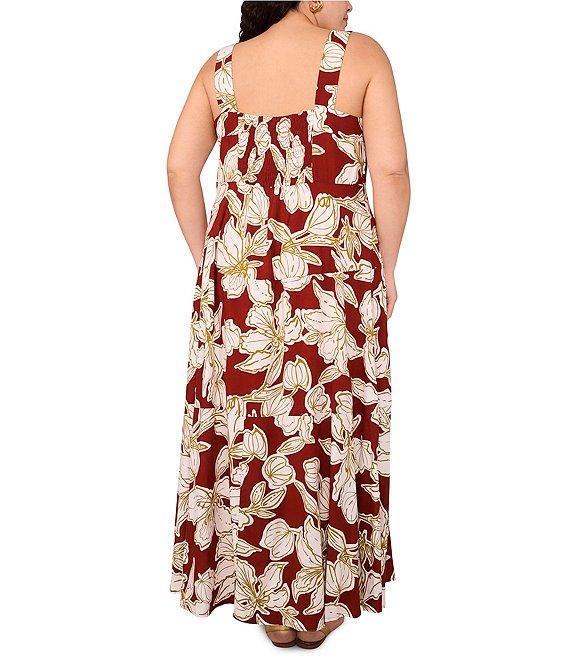 Vince Camuto Plus Size Floral Printed Woven Square Neck Sleeveless Shift Maxi Dress Product Image