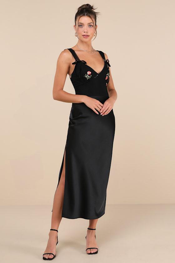 Compellingly Romantic Black Mesh Embroidered Floral Bow Bodysuit Product Image