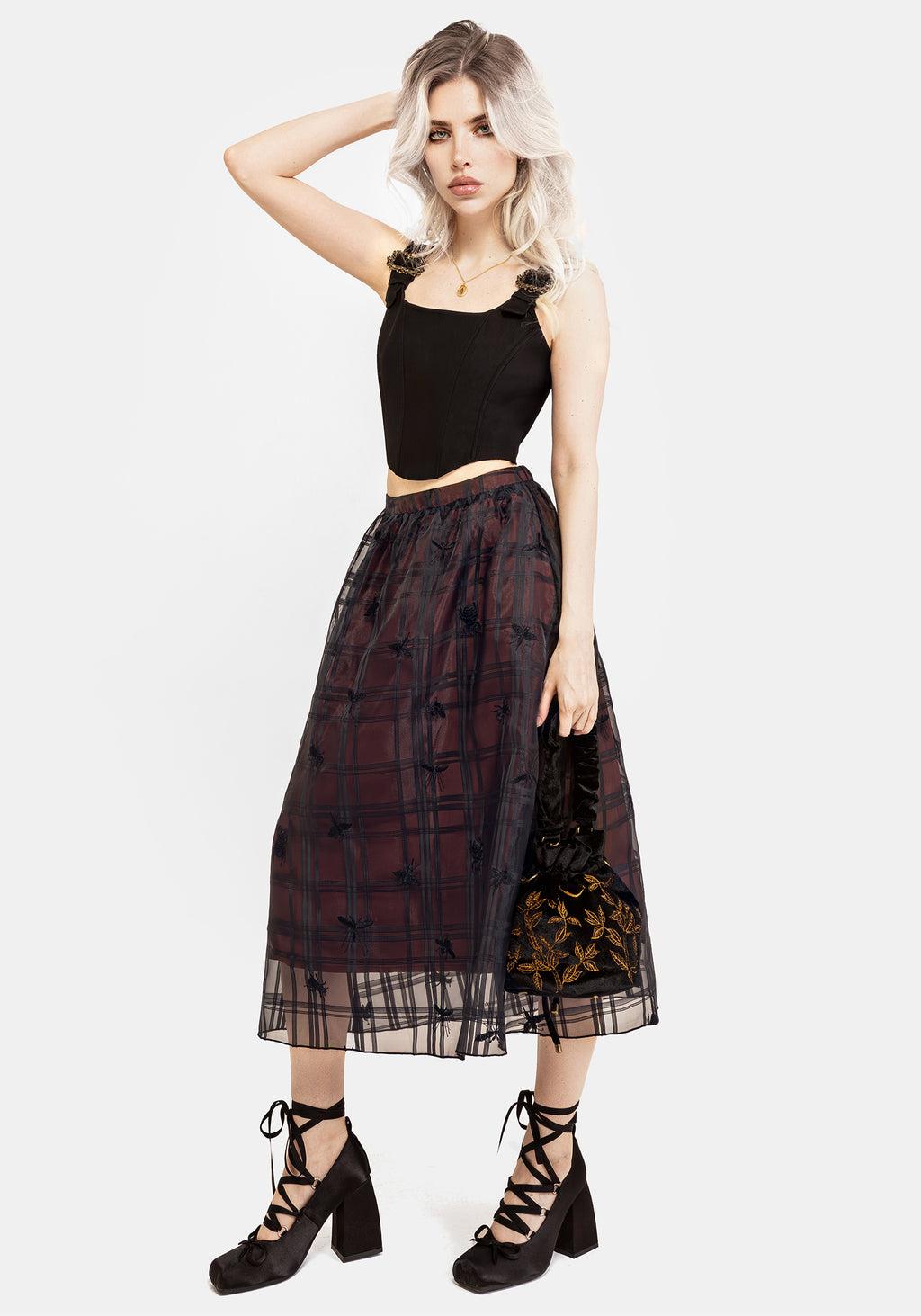 Sedona Organza Check Embroidered Midaxi Skirt Product Image