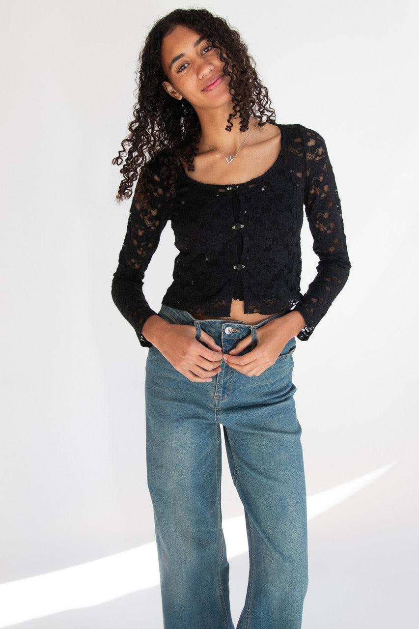 Rose Bud Lace Long Sleeve Top Product Image