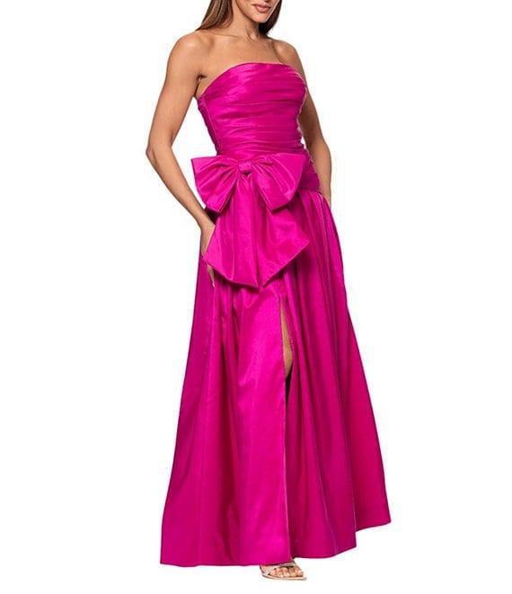 Xscape Taffeta Strapless Neck Sleeveless Bow A-Line Gown Product Image