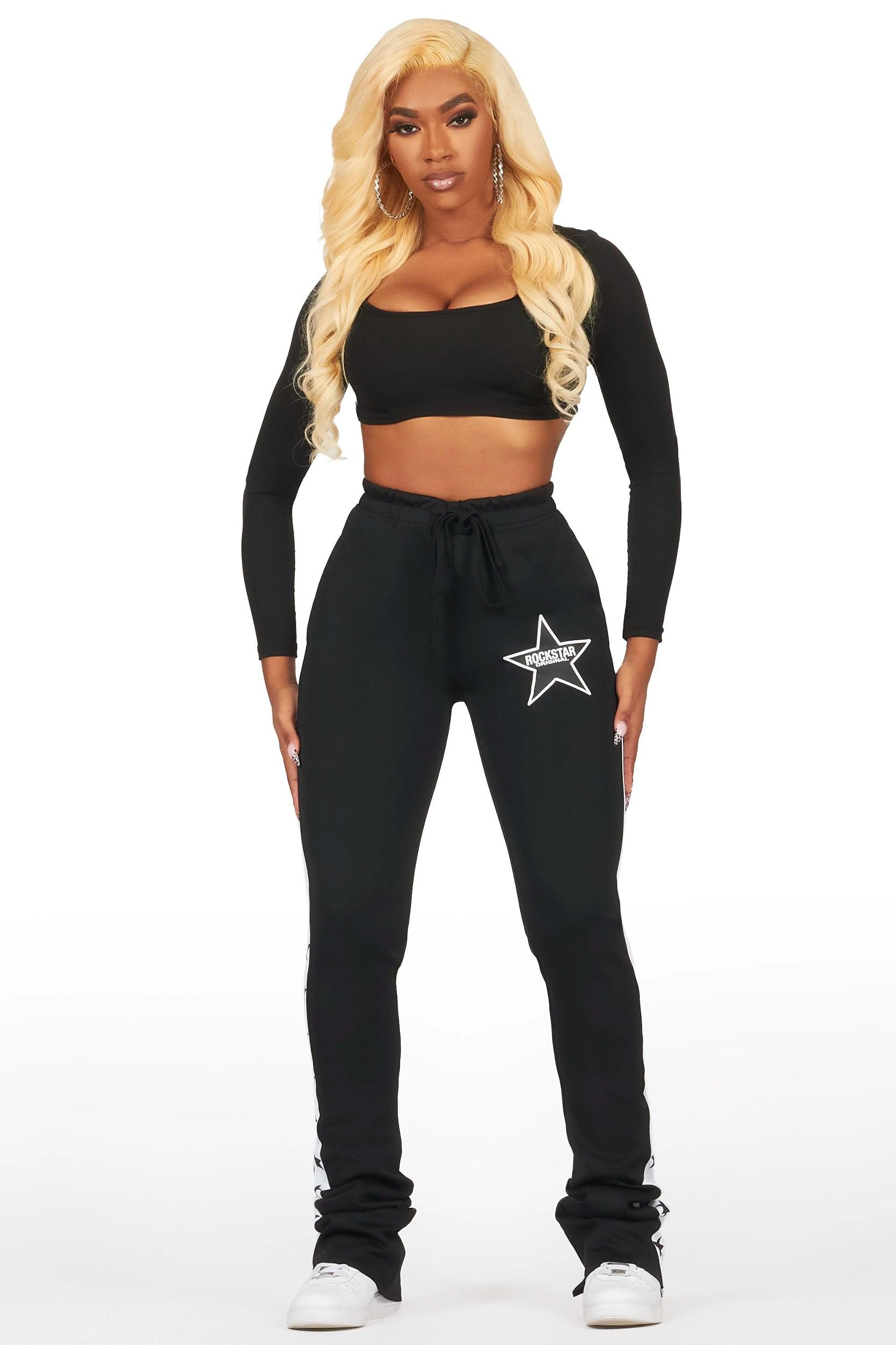 Kevona Black Super Stacked Track Pant Female Product Image