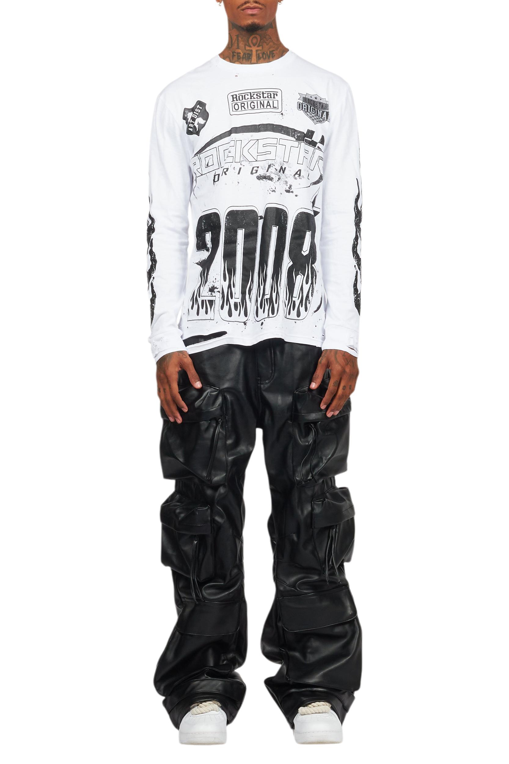 Amos White/Black Long Sleeve Graphic T-Shirt Male Product Image