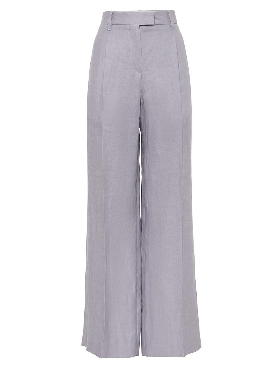 Womens Dyed Hemp and Linen Gabardine Loose Pleated Trousers with Monili Product Image