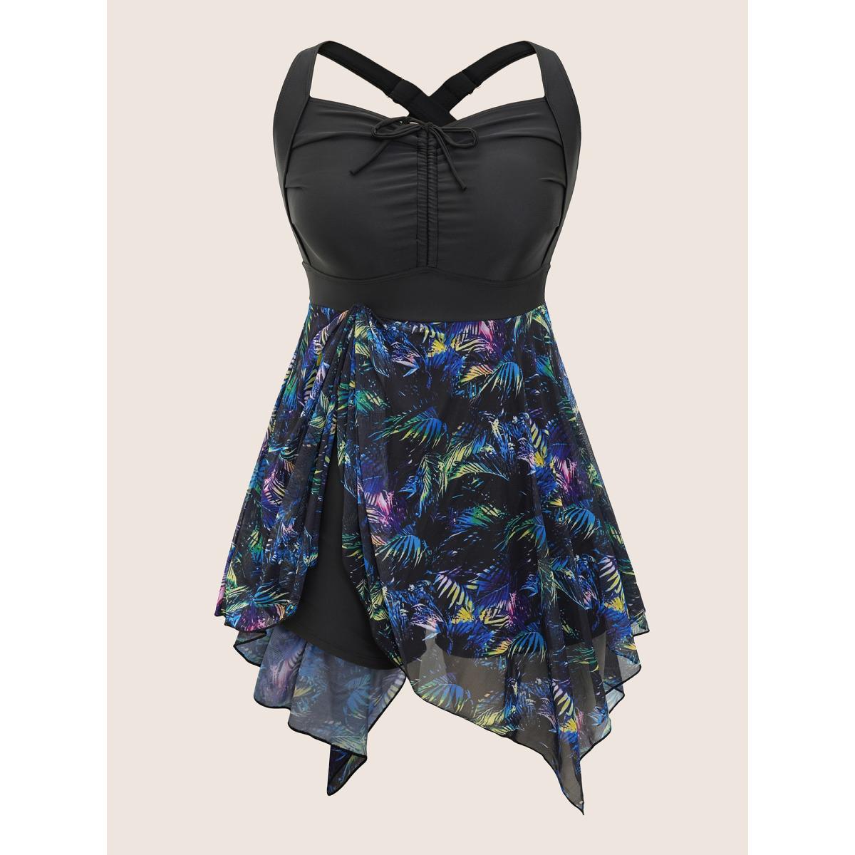 Mesh Adjustable Straps Plus Size Women Tropical Swim Dress Very Stretchy Bodycon Sleeveless V Neck Vacation Swim Dresses BloomChic Product Image