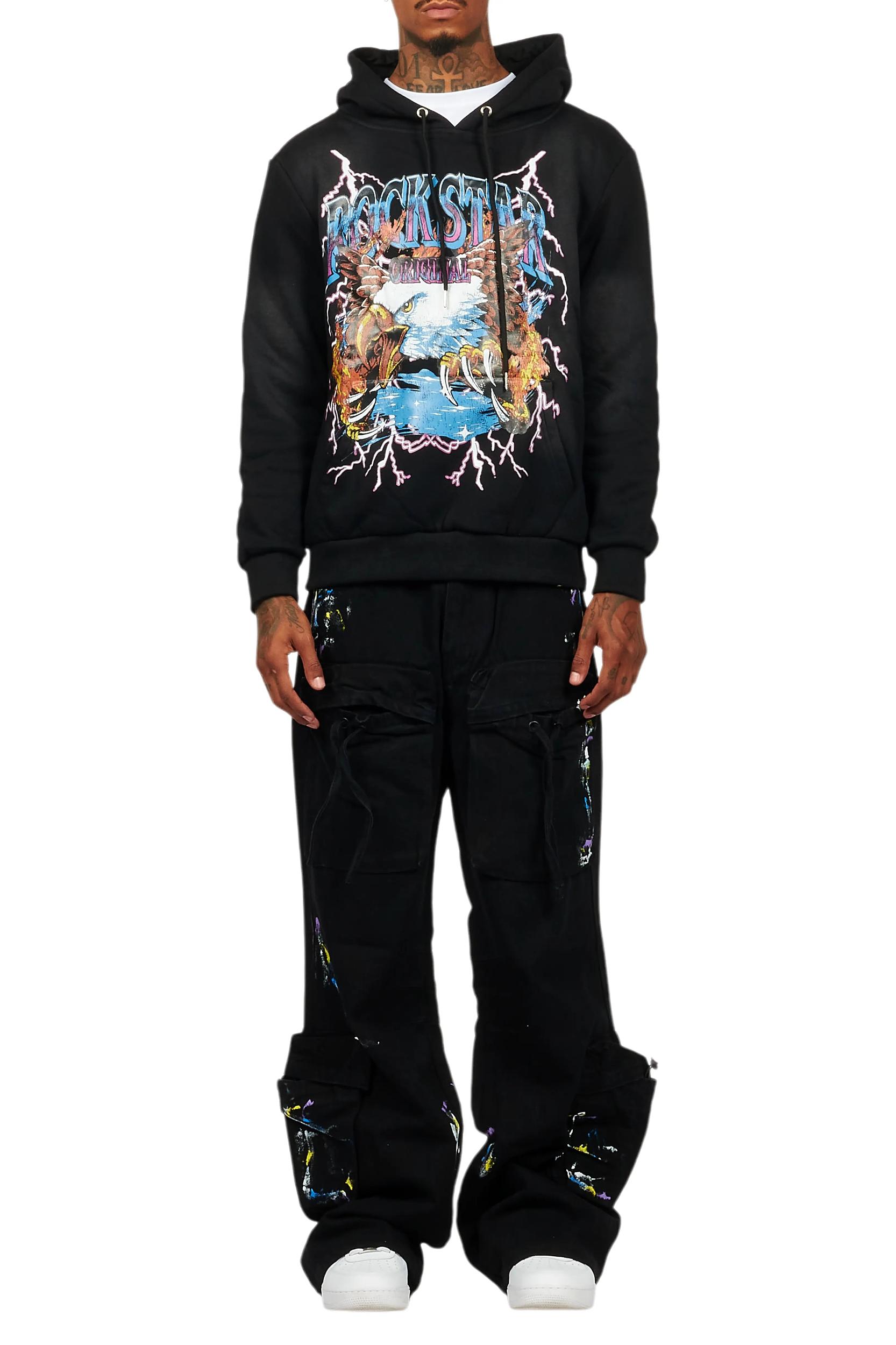 Darken Black Hoodie/Baggy Fit Cargo Jean Set Male Product Image