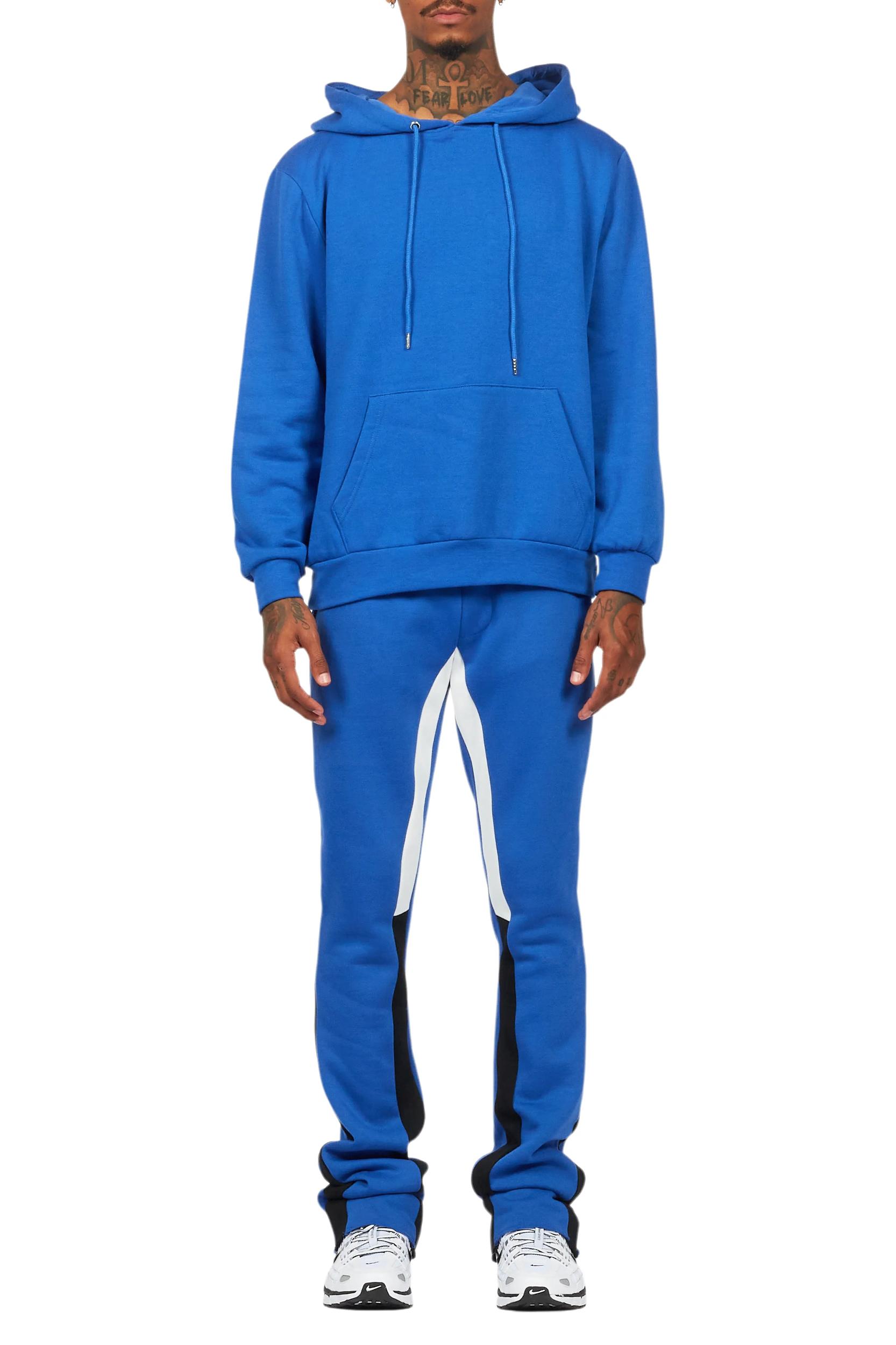 Basic Royal Blue Hoodie/Stacked Flare Track Set Male Product Image