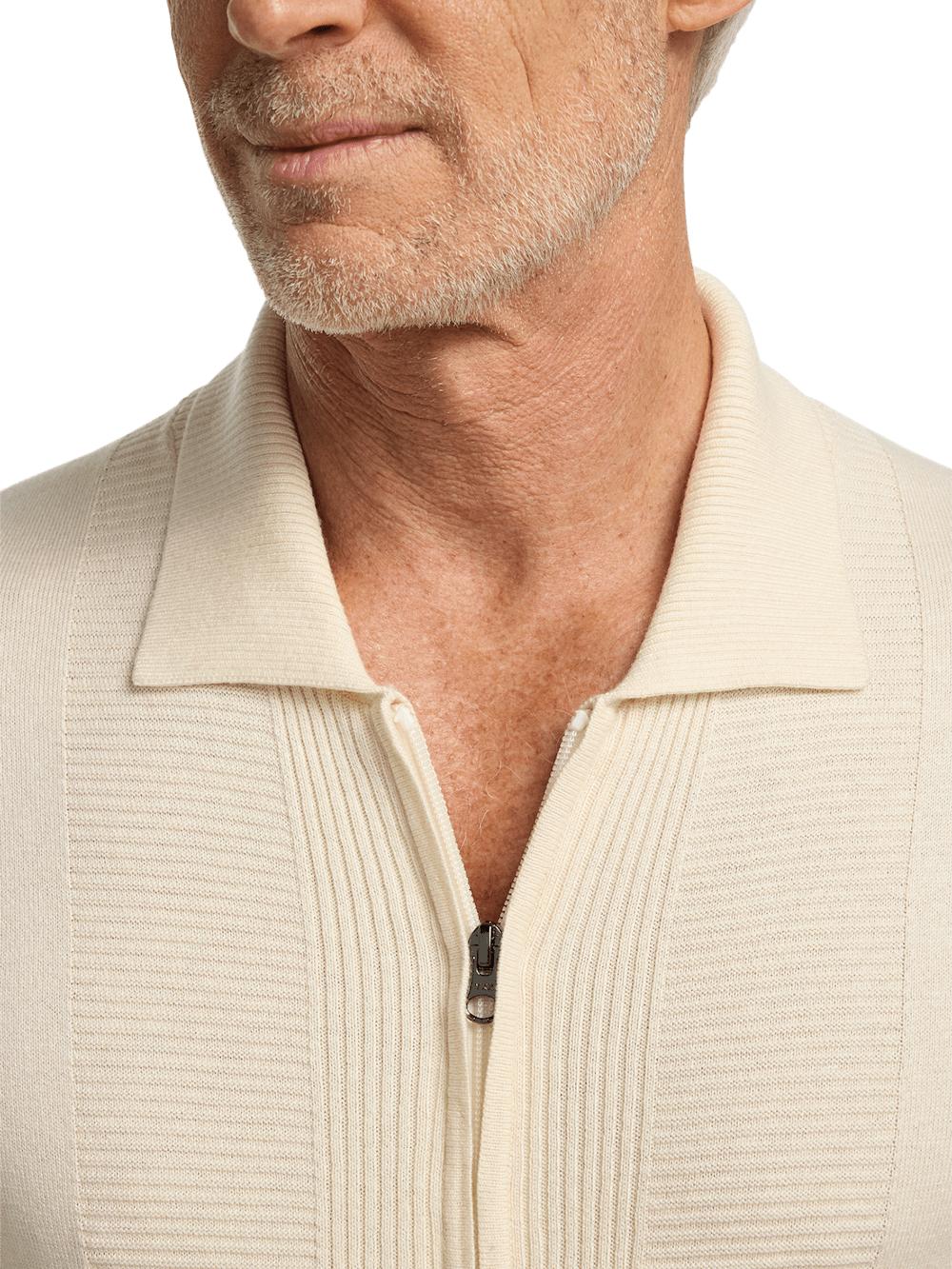 Silk Cotton Cashmere Full Zip Polo - Ivory Product Image