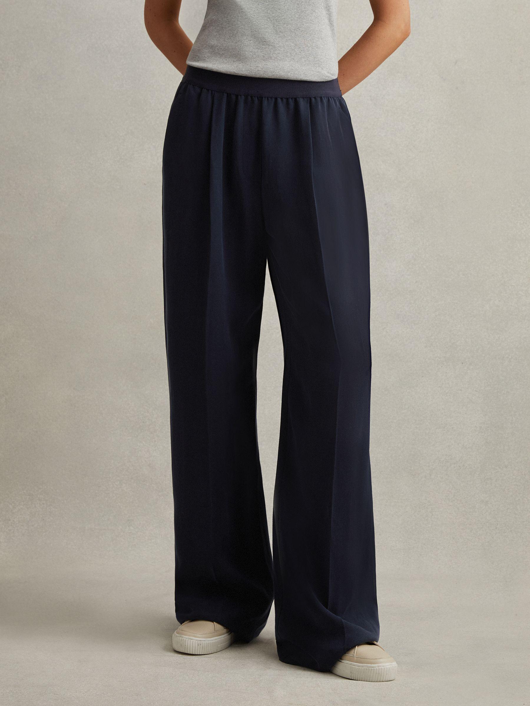 Lyocell-Linen Wide Leg Trousers in Navy Product Image