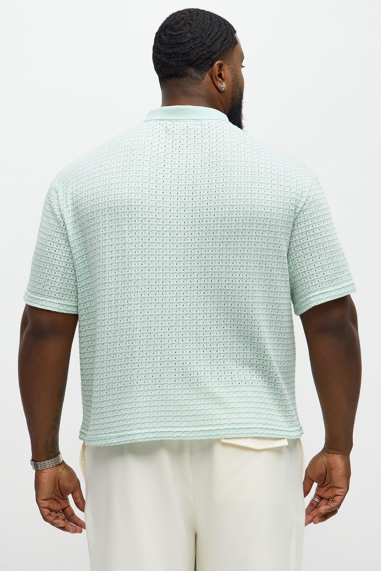 Regular Fit Color Block Button up Sweater Shirt - Teal Male Product Image