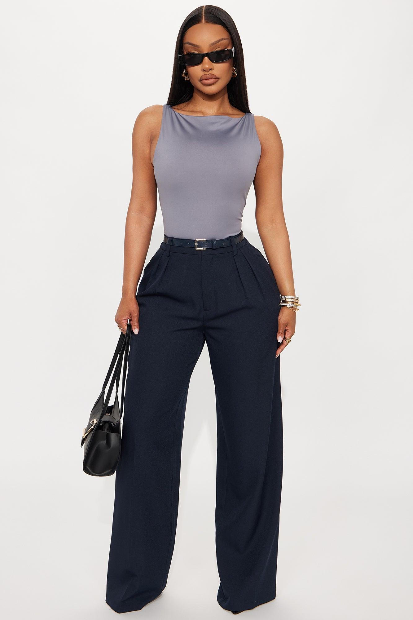 Claudia Belted Straight Leg Trouser Pant 33″ - Navy Female Product Image