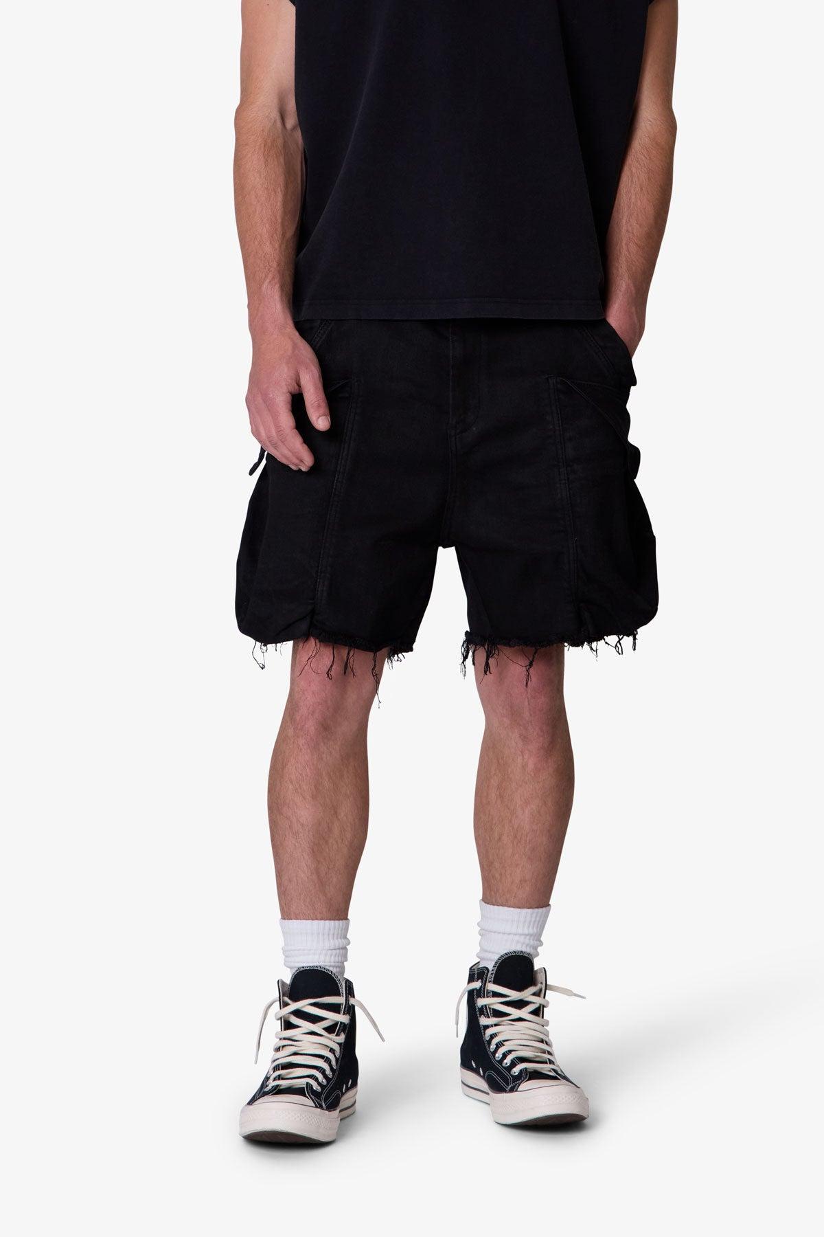 Roughed Pocket Cargo Shorts - Black Product Image
