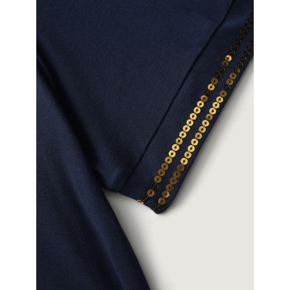 Plus Size Supersoft Embroidered Bead Sequins T-Shirt Indigo Women Leisure V-neck Casual T-shirts BloomChic 18-20/2X Product Image