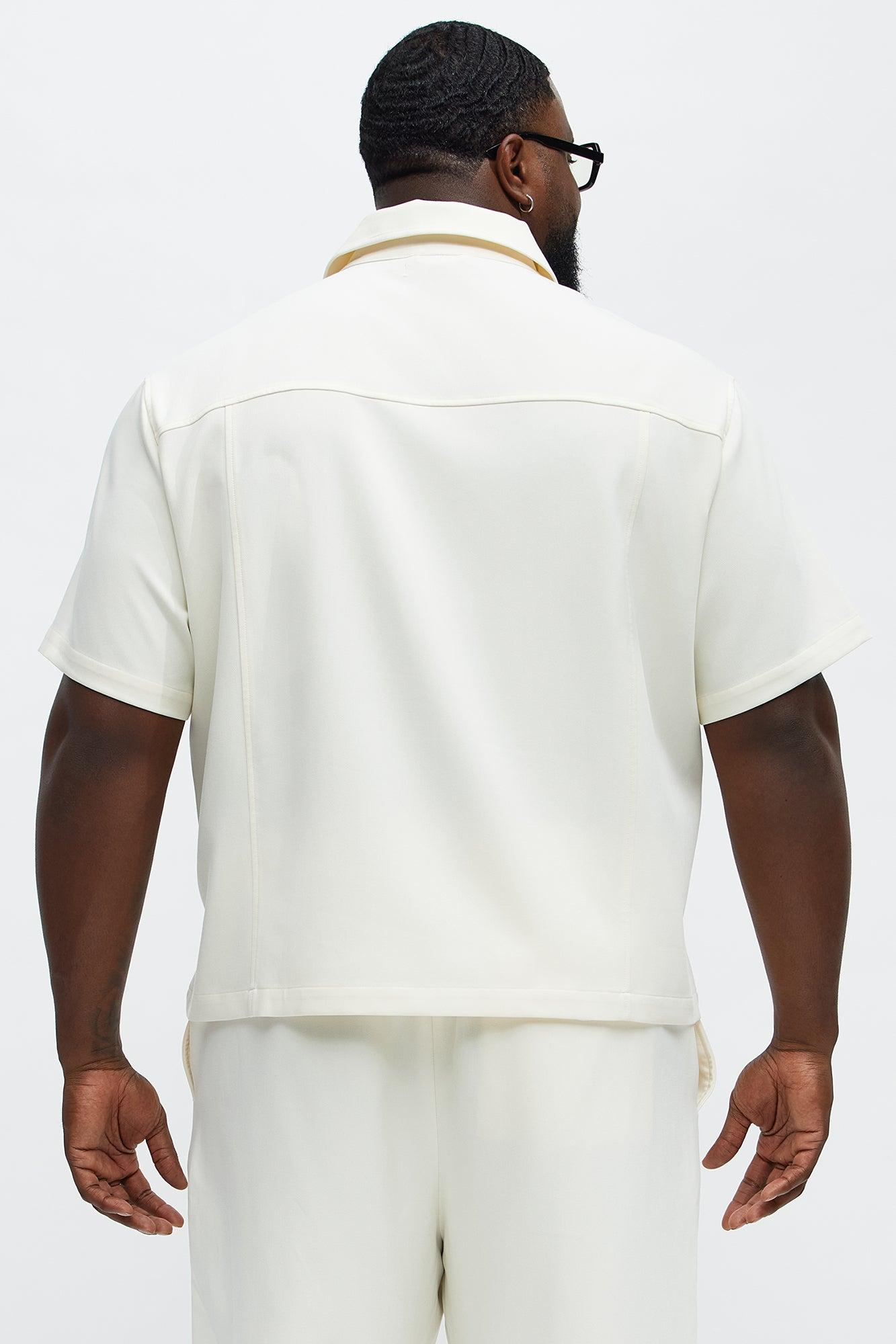 Cropped Ronan Weekender Button Up Shirt - Cream Male Product Image