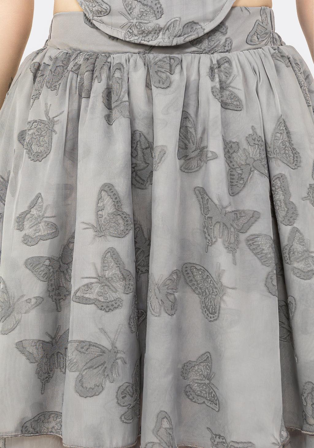 Vanessa Butterfly Print Organza Front Split Tiered Maxi Skirt Product Image