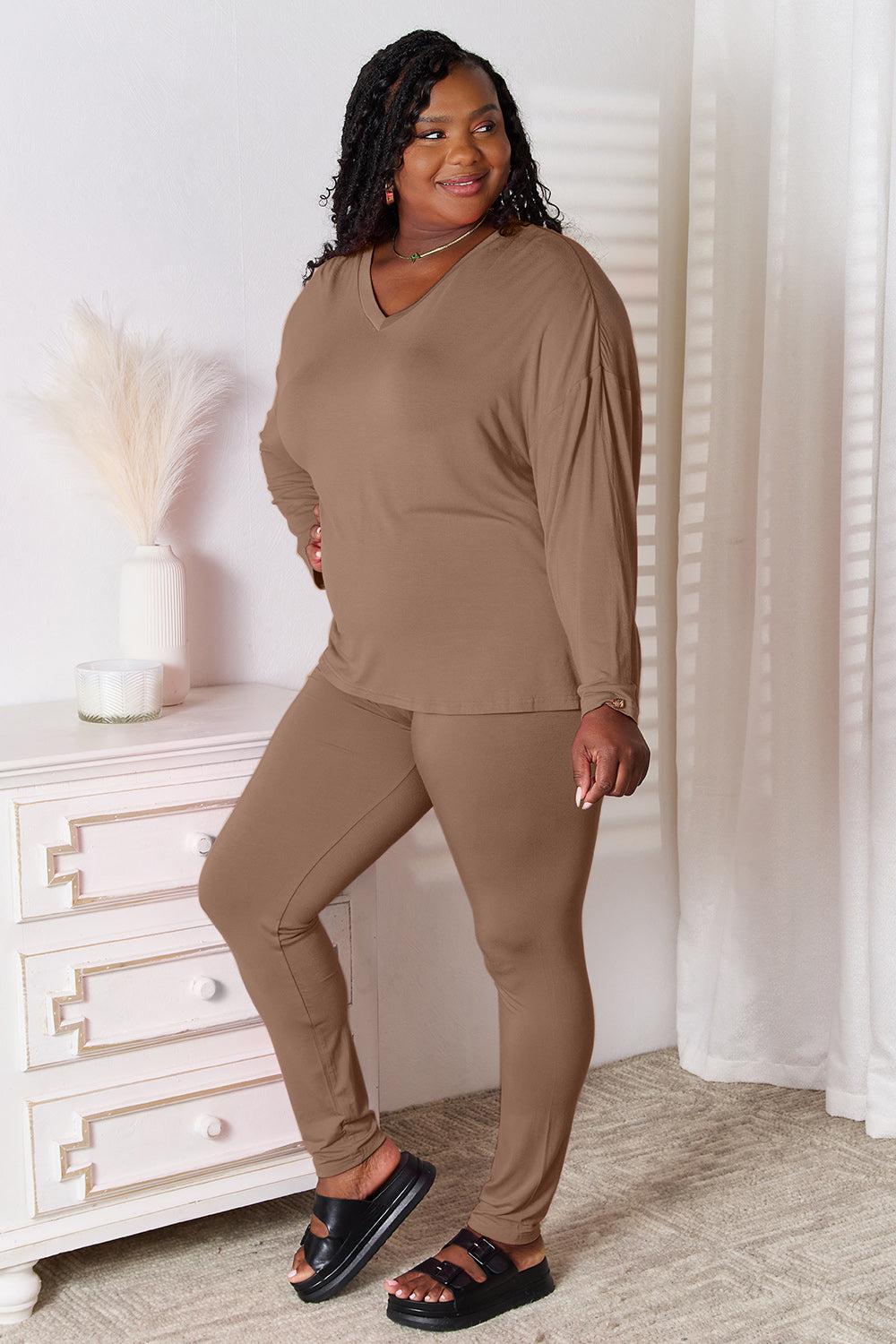 Basic Bae Full Size V-Neck Soft Rayon Long Sleeve Top and Pants Lounge Set Product Image