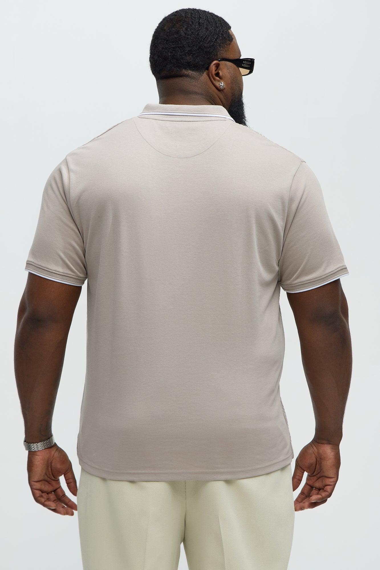 Diamond Textured Quarter Zip Polo - Sand/combo Product Image