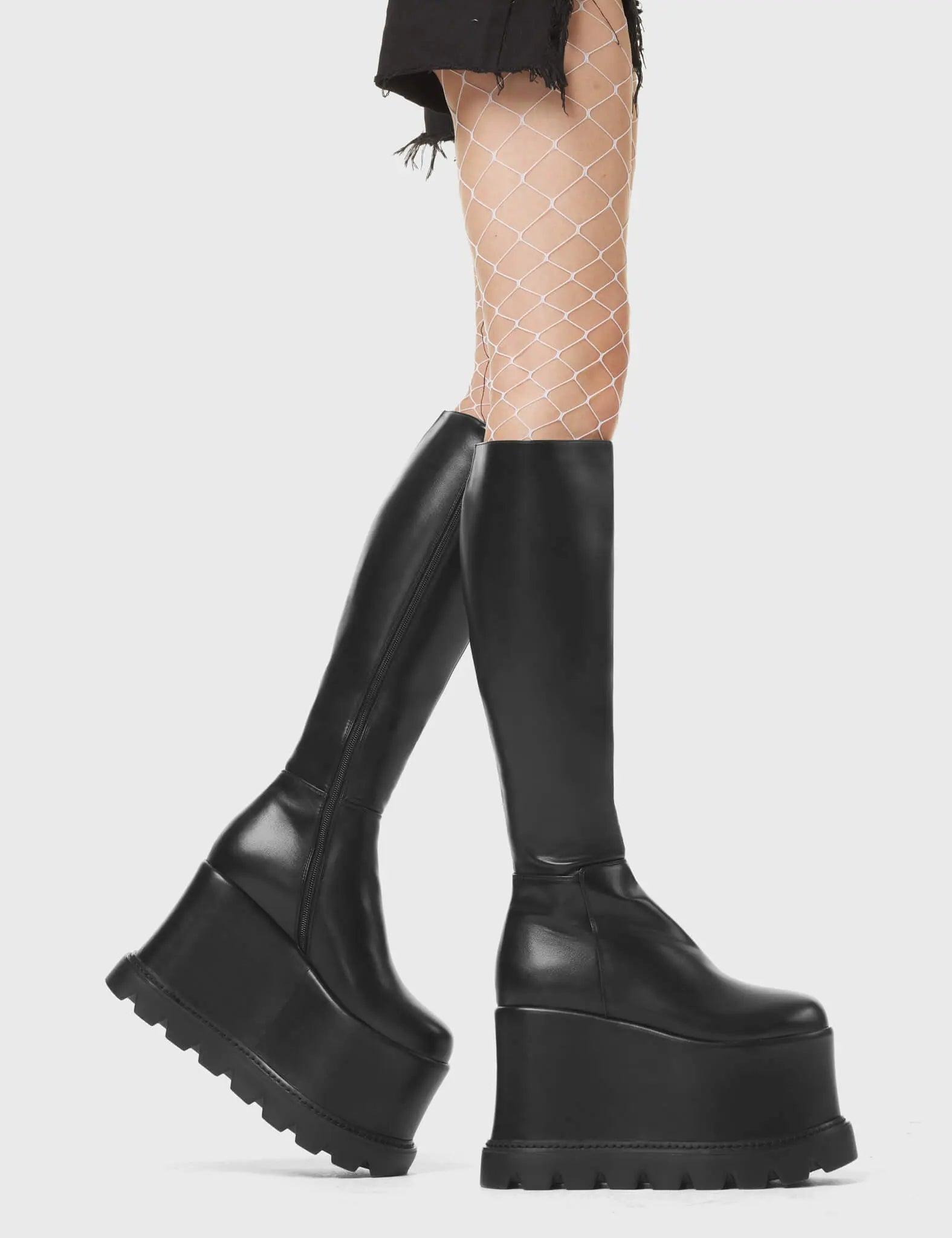 Out The Gate Chunky Platform Knee High Boots Product Image