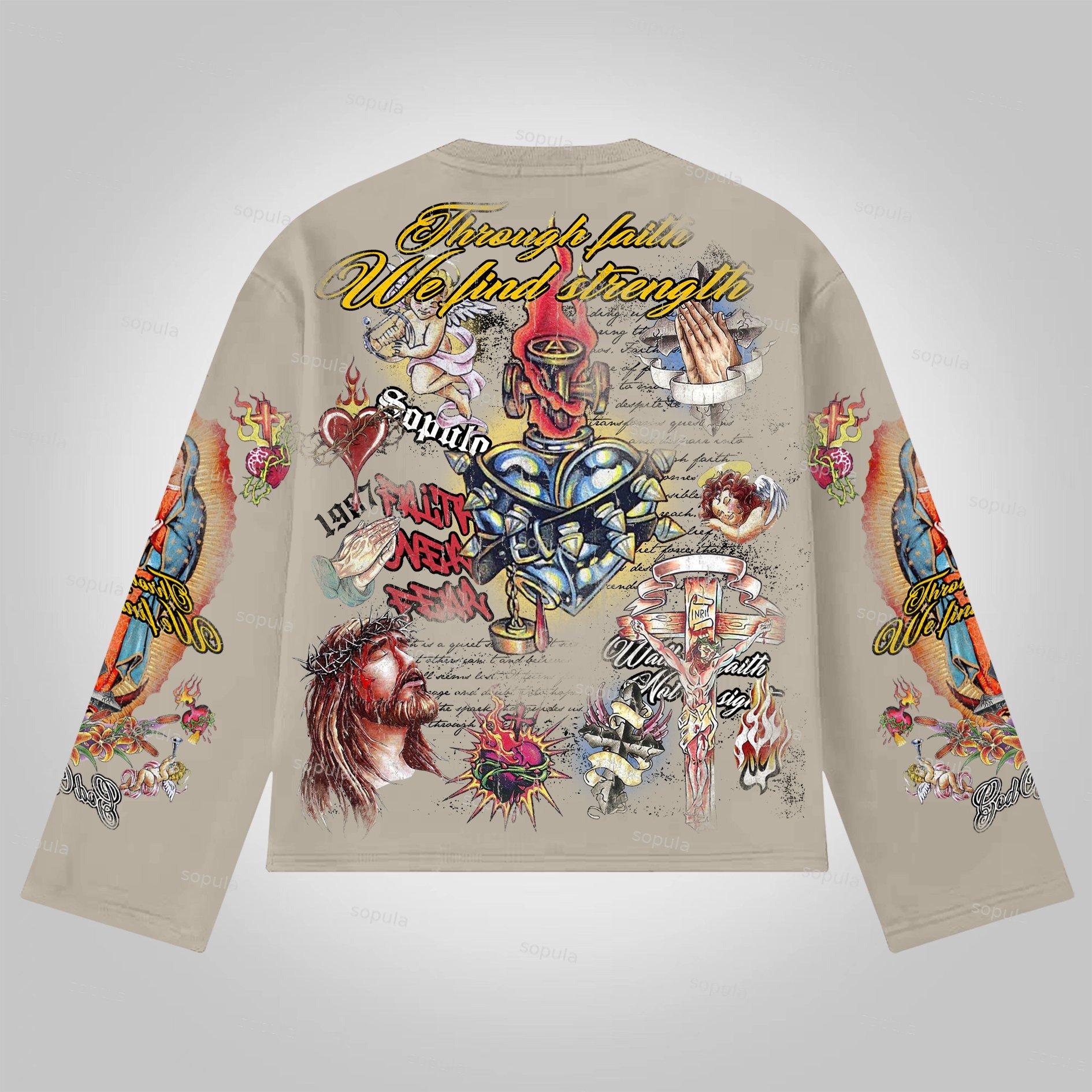 Sopula Faith In Jesus Collage Vintage Graphics Long Sleeve T-Shirt Product Image