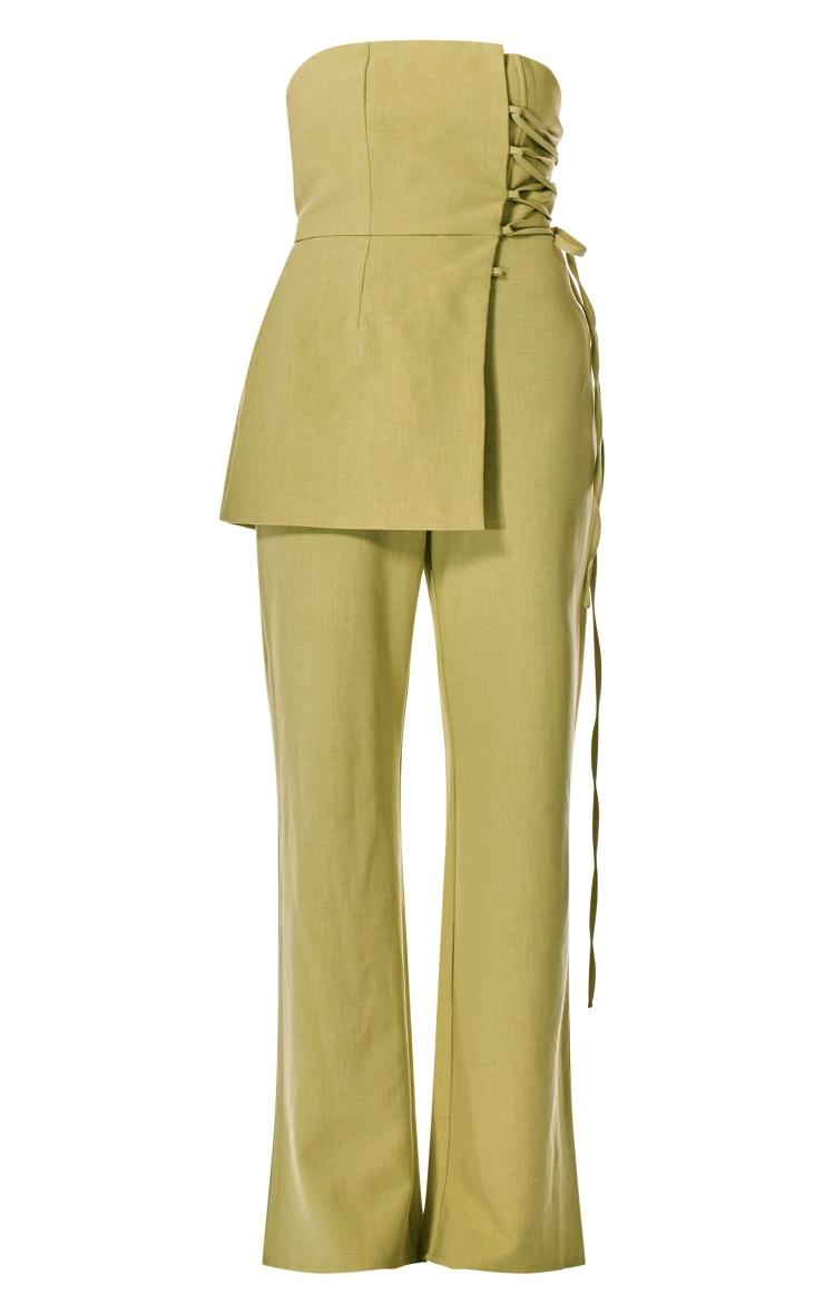 PLT Label Chartreuse Overlay Panel Lace Up Tailored Jumpsuit Product Image