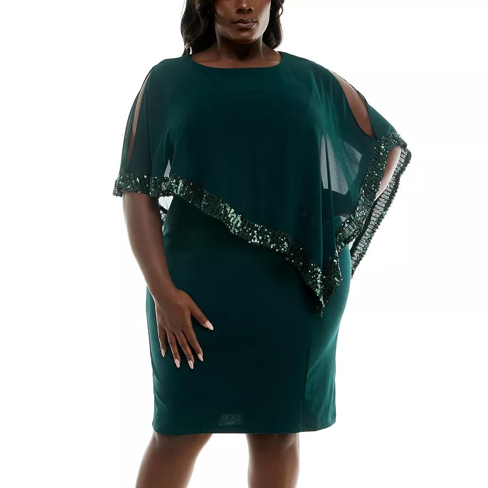 Plus Size Nina Leonard Popover Chiffon Shift Dress, Women's, Size: 1XL, Black Product Image