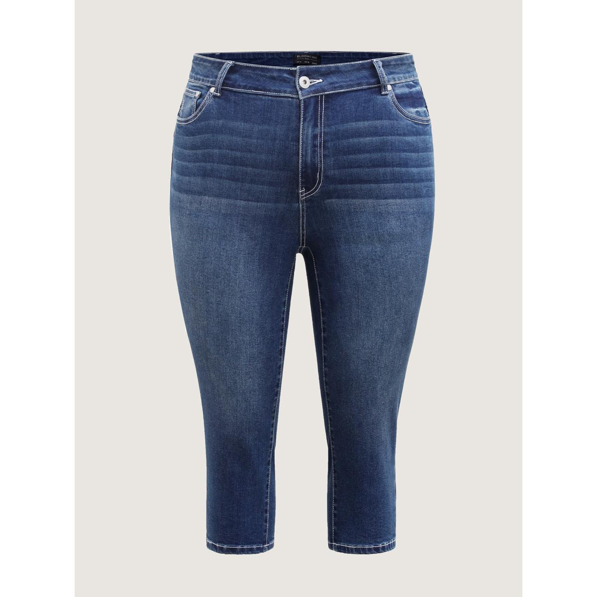 Plus Size Stretchy Booty-Lifting Skinny-Fit Jeans Women Midblue Leisure High stretch Slanted pocket Jeans BloomChic 14/1X Product Image