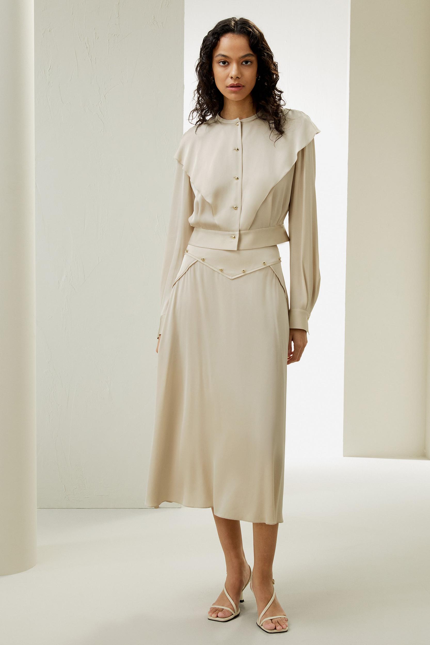 Double Yoke Semi-Sheer Silk Blouse Product Image