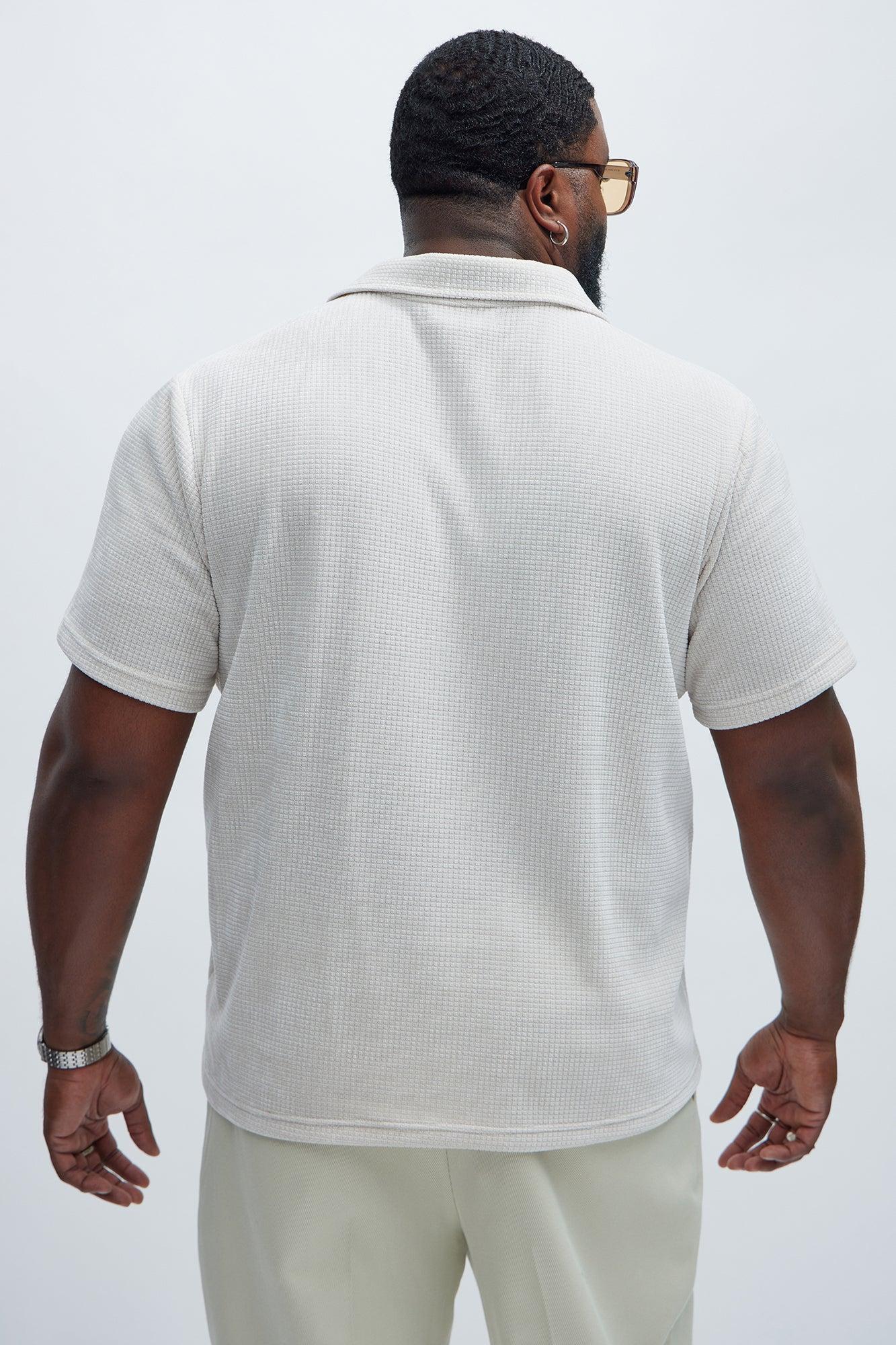 Greenville Waffle Knit Johnny Collar Short Sleeve Polo - Cream Product Image