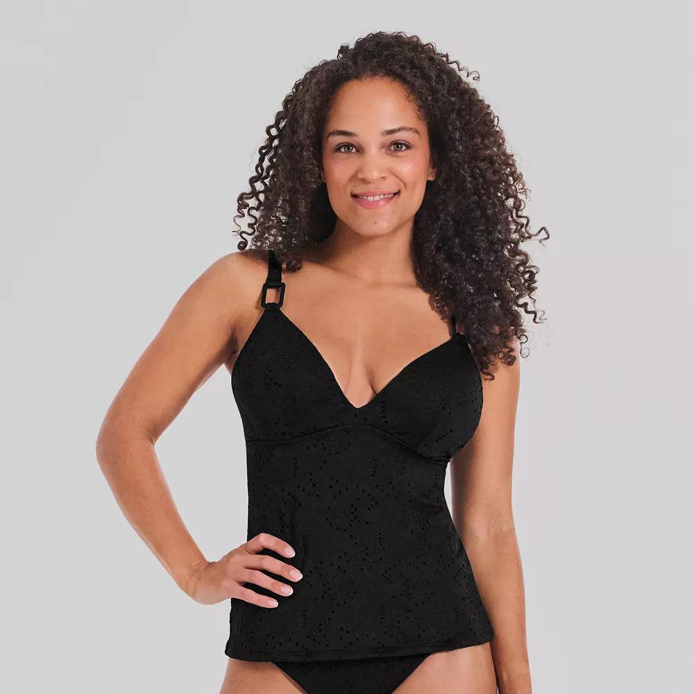 Women's Freshwater Hidden Underwire Tankini Swim Top, Size: Small, Solaria Paisley Black Product Image