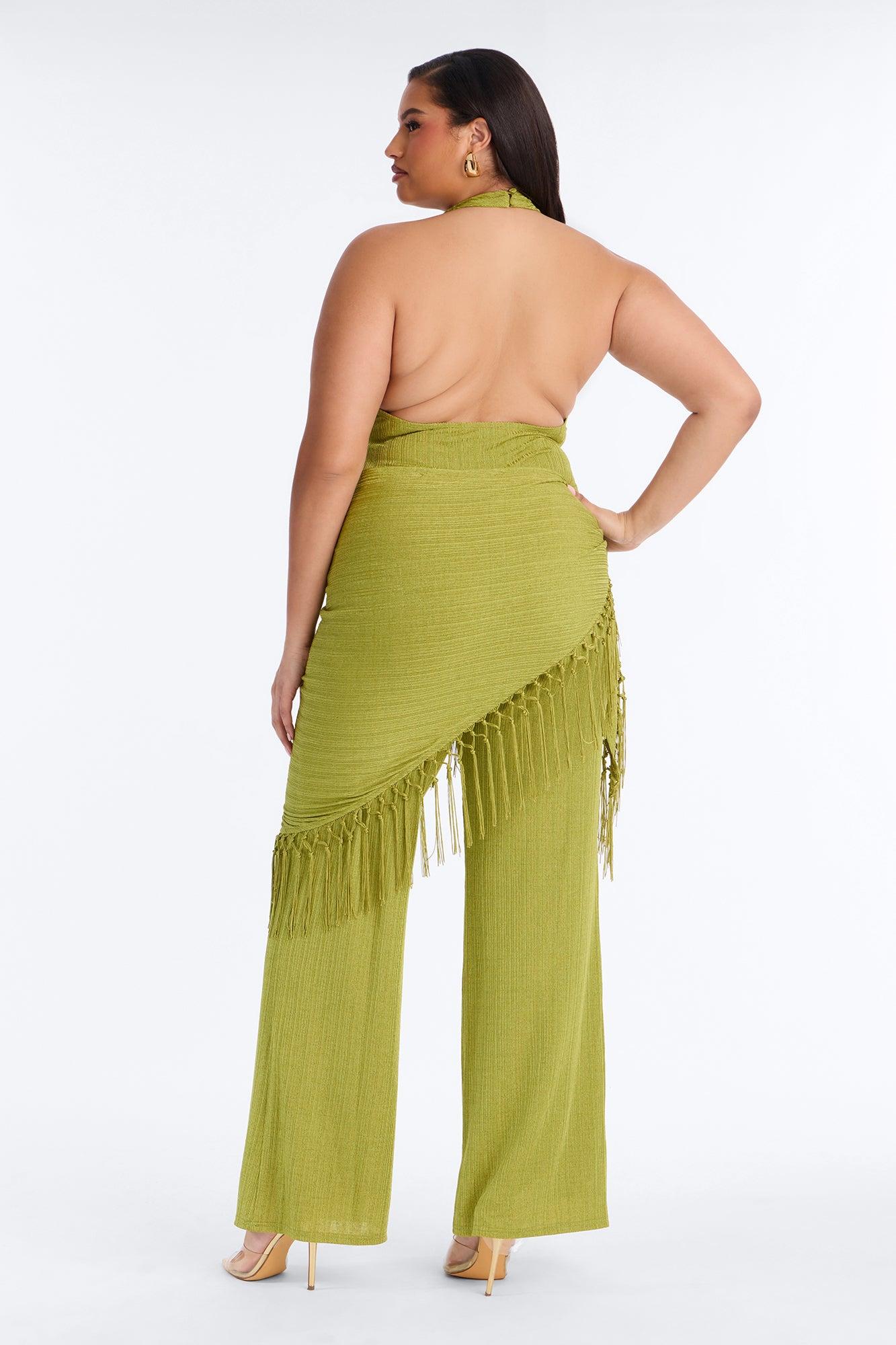 Too Chic Jumpsuit And Waist Scarf Set - Chartreuse Female Product Image