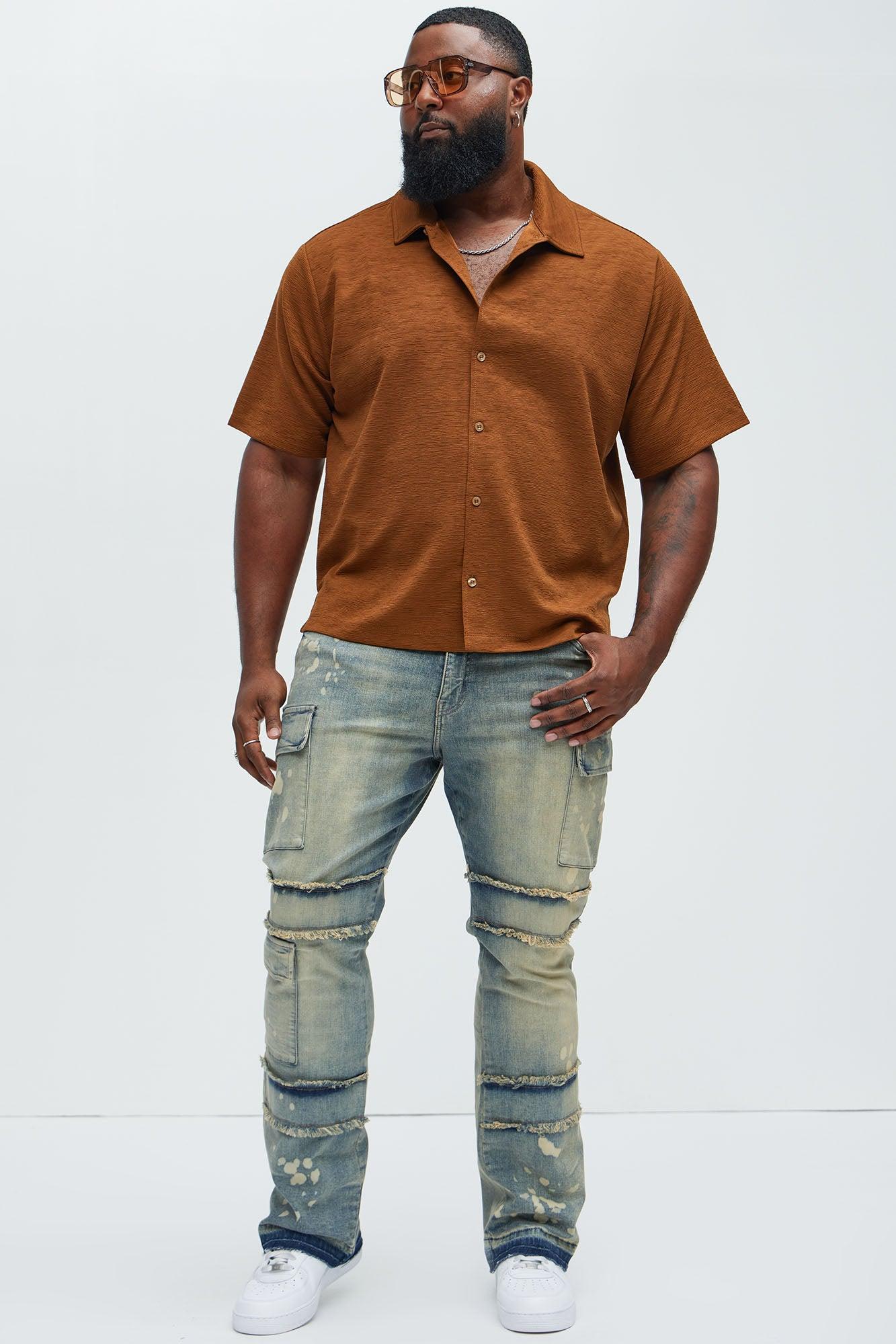 Side Snap Cargo Stacked Skinny Flare Jeans - Medium Wash Product Image