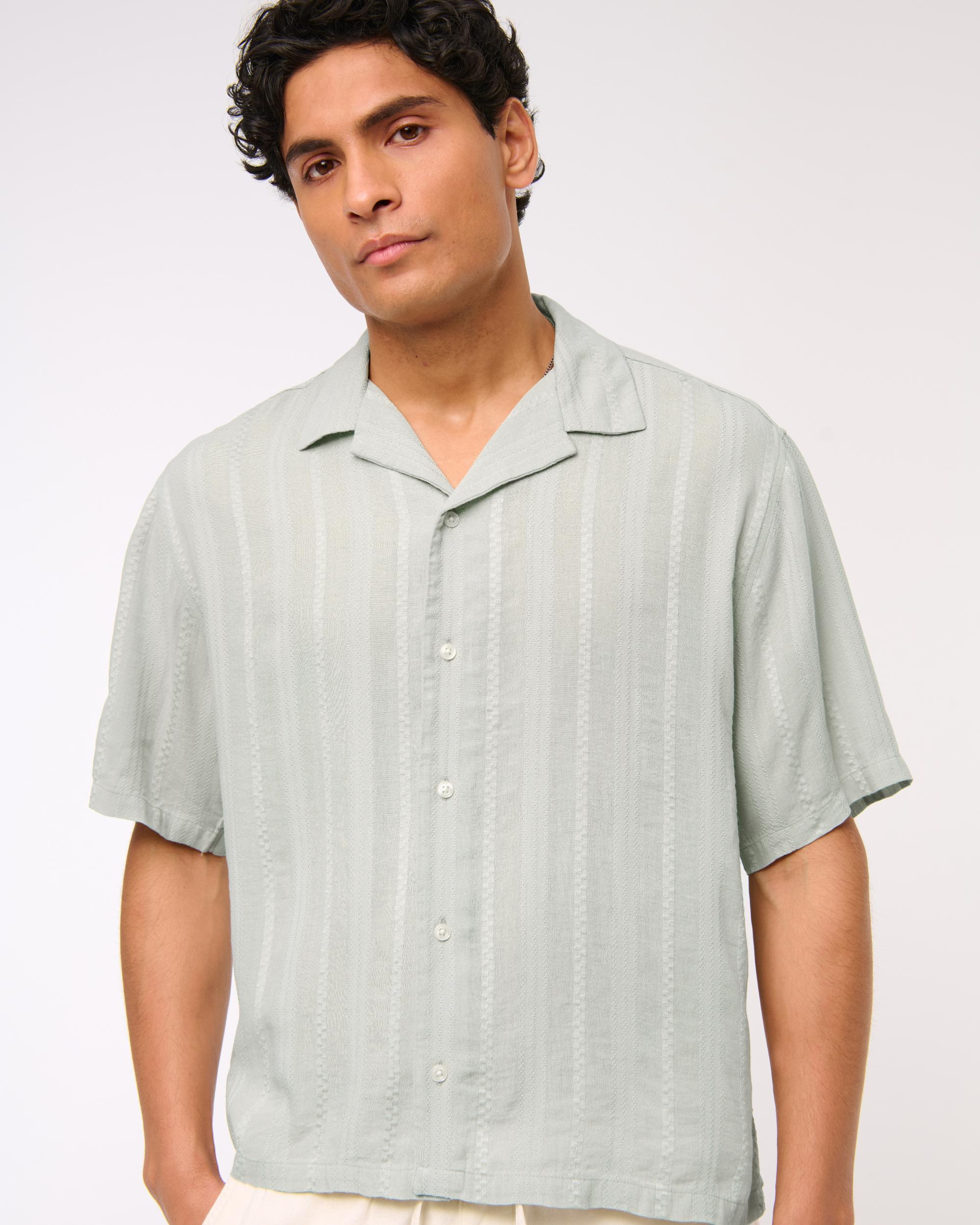 Camp Collar Cropped Button-Up Shirt Product Image