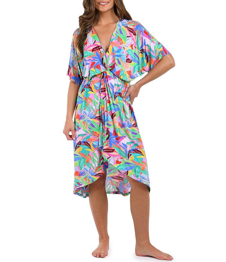 La Blanca Tropi-Flage Front Twist High-Low Midi Swim Cover-Up Dress Product Image